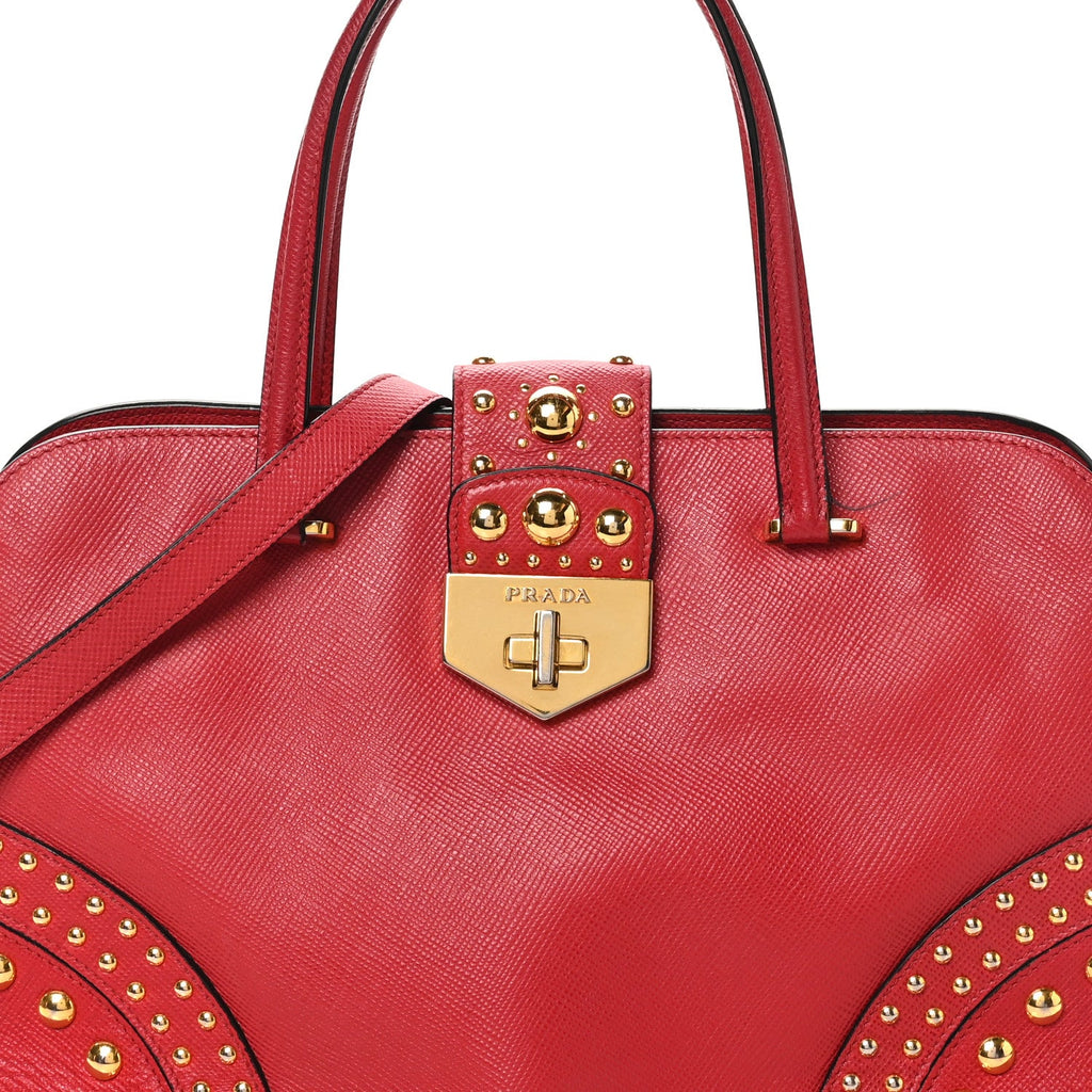 Saffiano Studded Bijou Tote Red