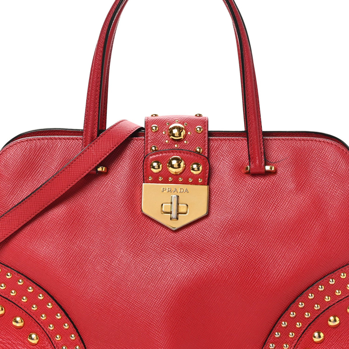 Saffiano Studded Bijou Tote Red