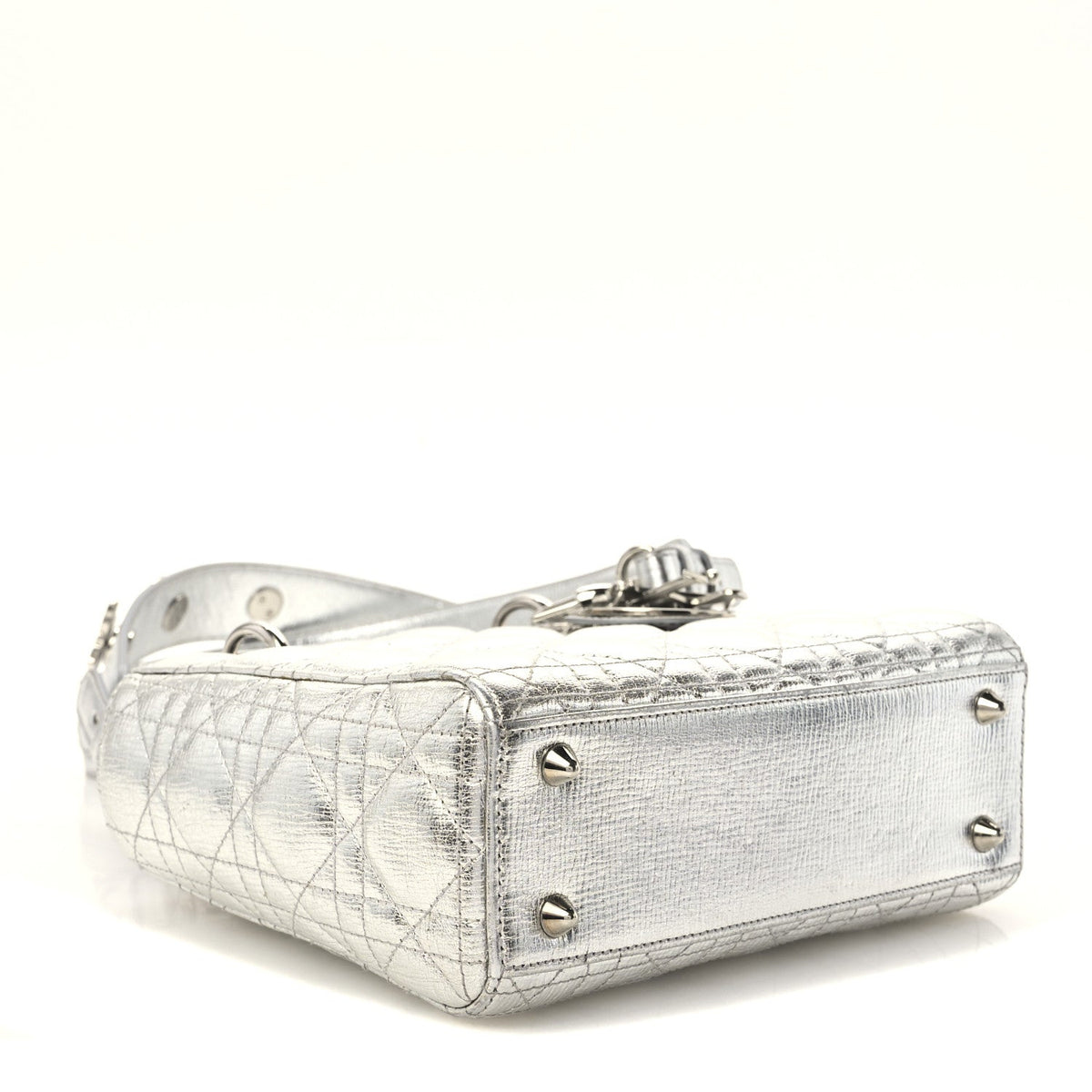 Metallic Grained Calfskin Cannage Small Lucky Badges My Lady Dior Silver