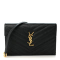 Grain De Poudre Matelasse Chevron Monogram Envelope Chain Wallet Black
