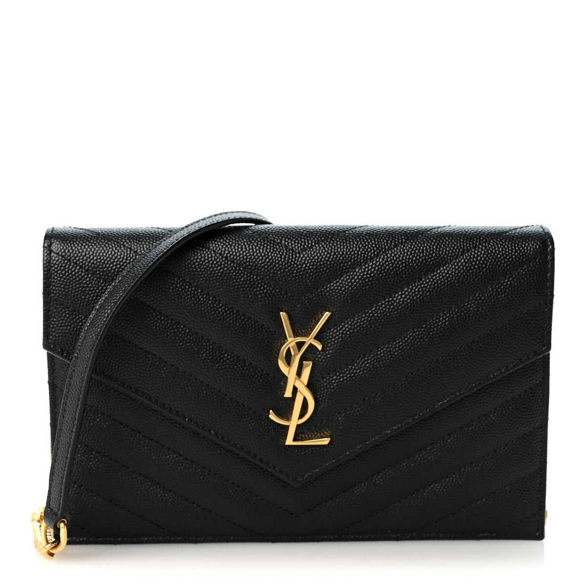 Grain De Poudre Matelasse Chevron Monogram Envelope Chain Wallet Black