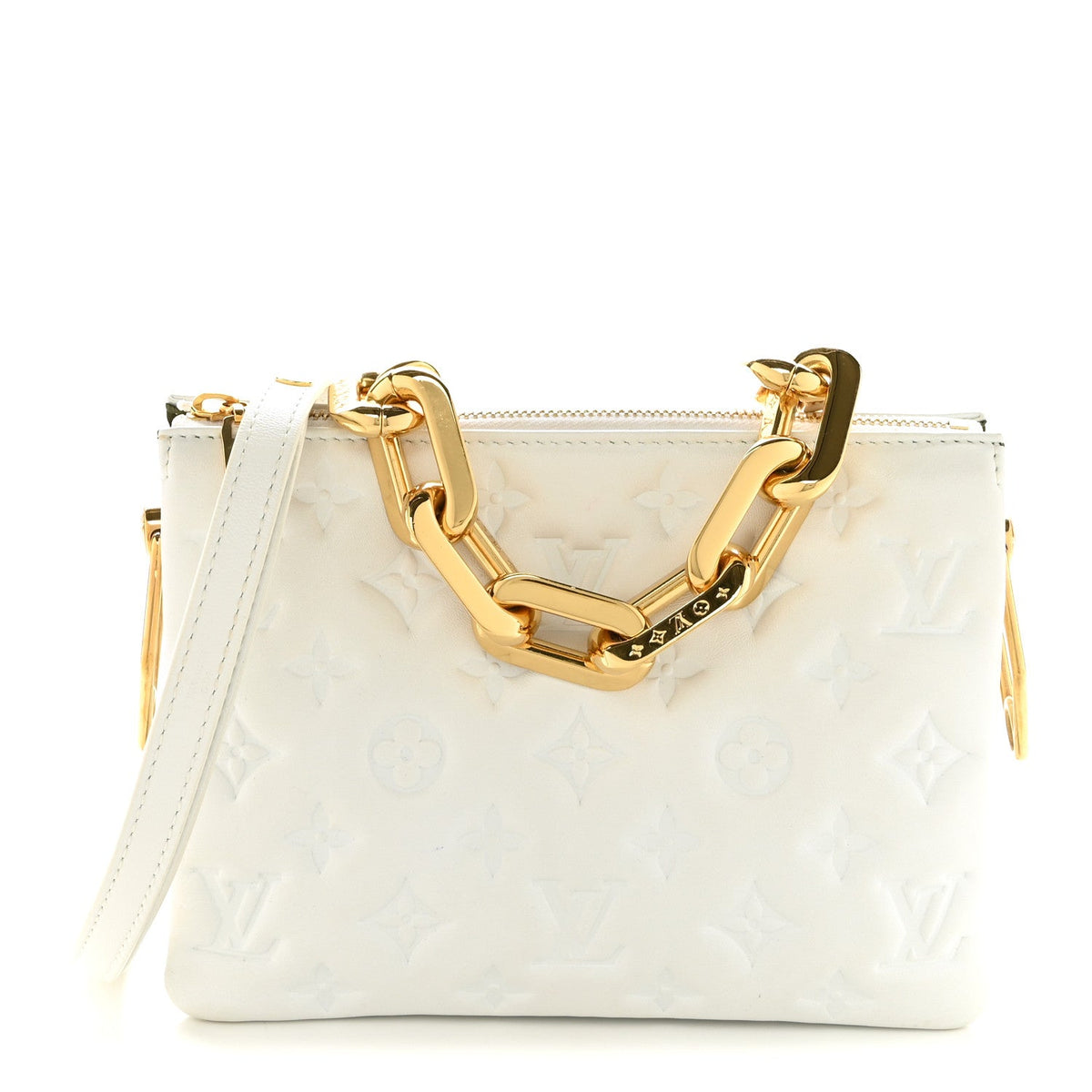 Lambskin Embossed Monogram Coussin BB White
