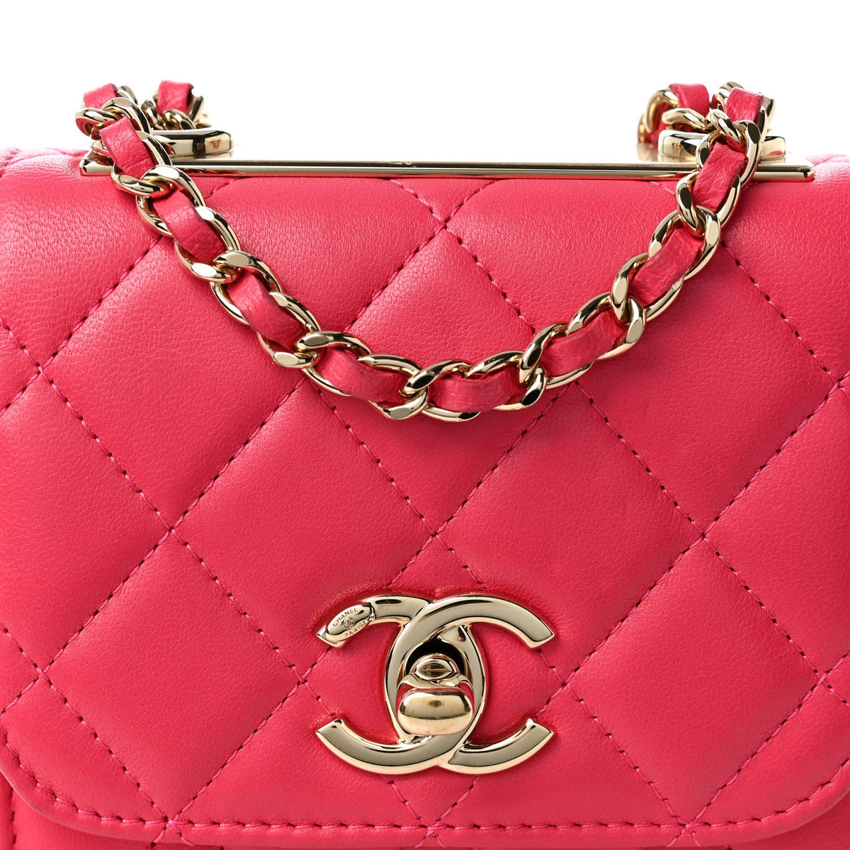 Lambskin Quilted Mini Trendy CC Clutch With Chain Pink