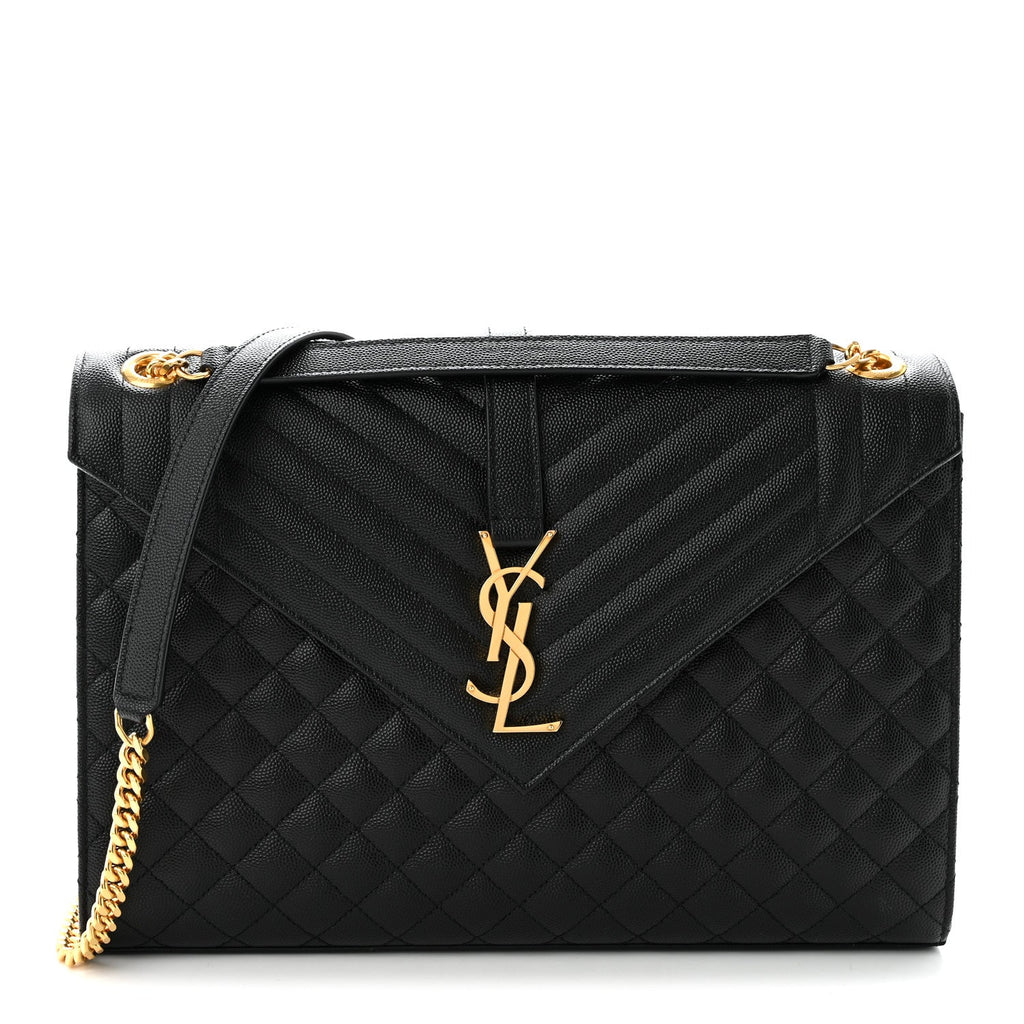 Grain De Poudre Textured Mixed Matelasse Large Triquilt Monogram Satchel Black