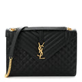 Grain De Poudre Textured Mixed Matelasse Large Triquilt Monogram Satchel Black