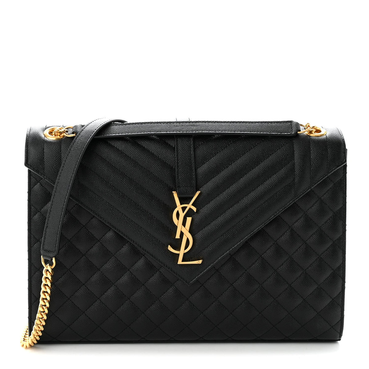 Grain De Poudre Textured Mixed Matelasse Large Triquilt Monogram Satchel Black