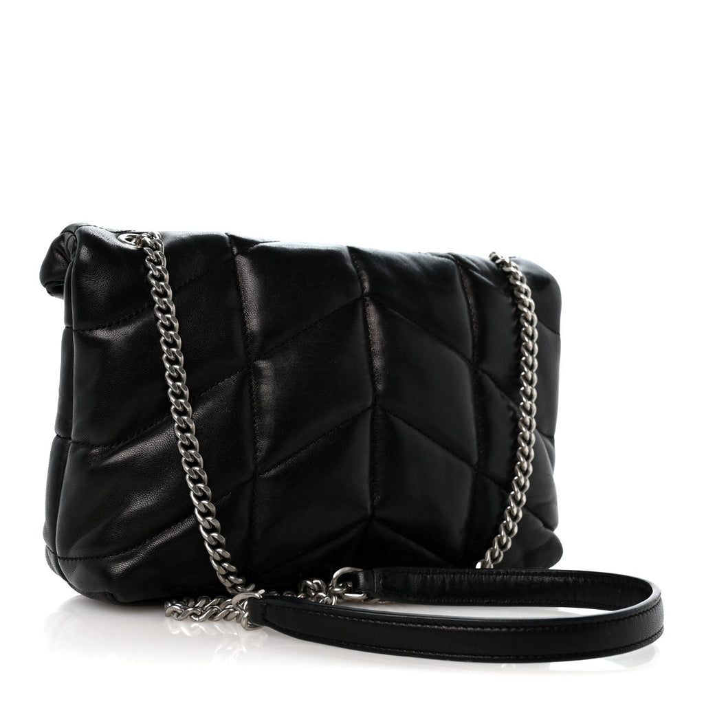 Lambskin Quilted Toy Loulou Puffer Monogram Chain Satchel Black