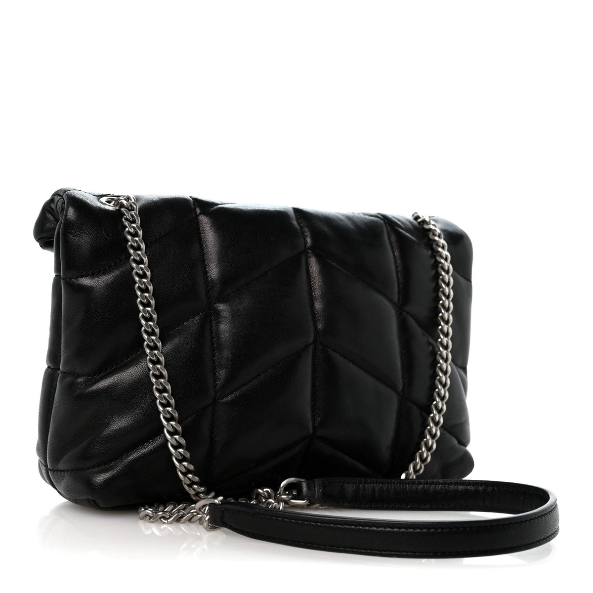 Lambskin Quilted Toy Loulou Puffer Monogram Chain Satchel Black