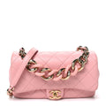 Lambskin Quilted Resin Bi-Color Chain Flap Bag Pink