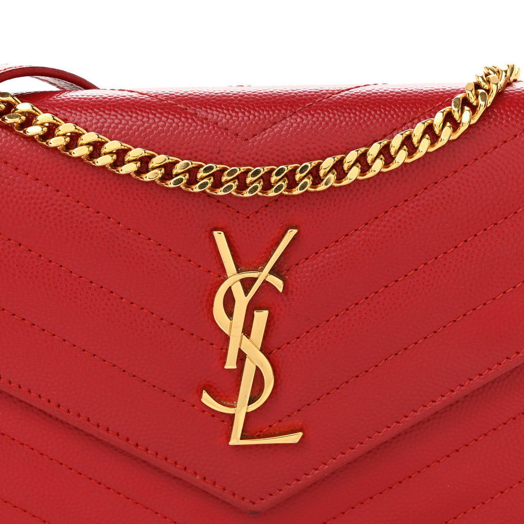 Grain De Poudre Matelasse Chevron Monogram Envelope Chain Wallet Rouge Eros
