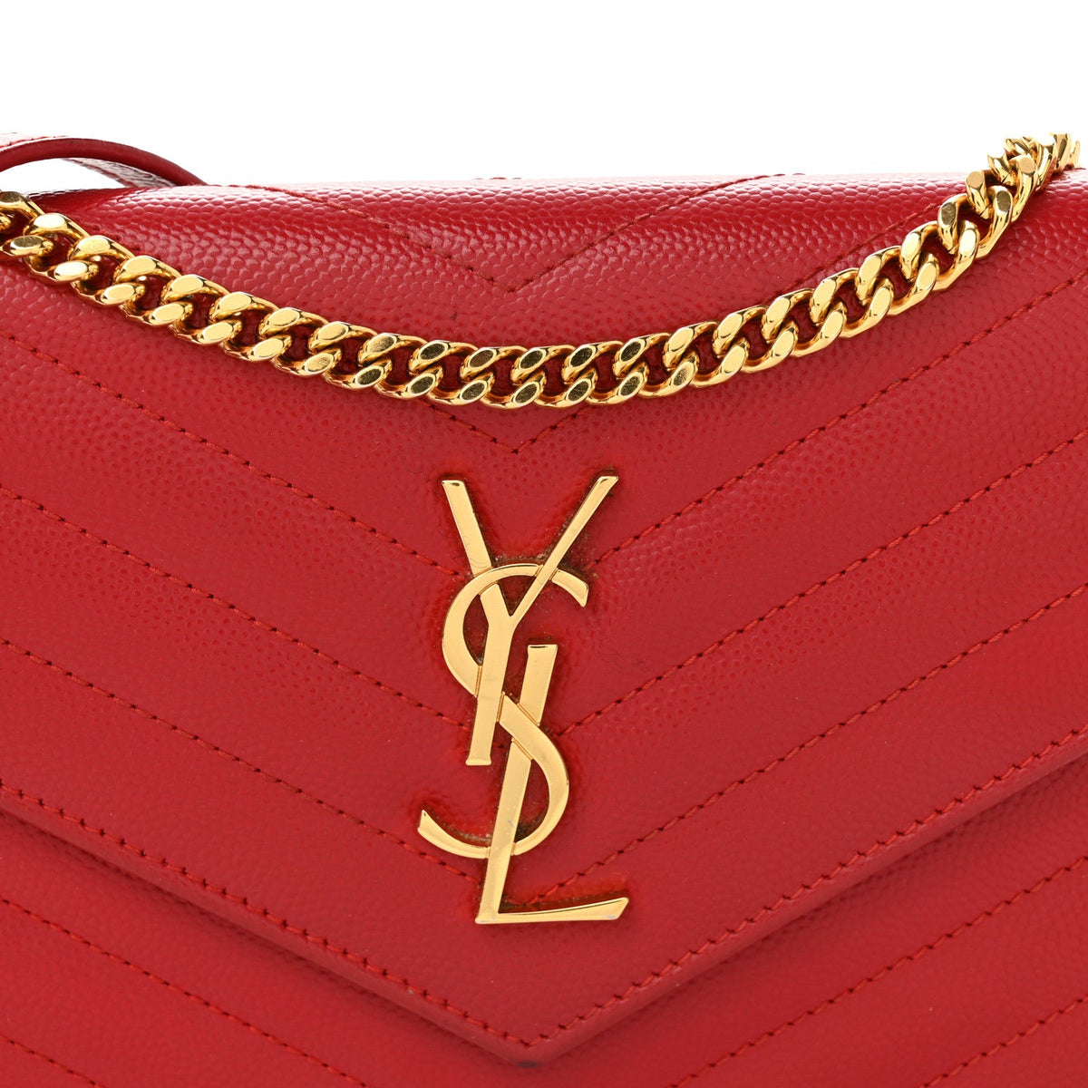 Grain De Poudre Matelasse Chevron Monogram Envelope Chain Wallet Rouge Eros