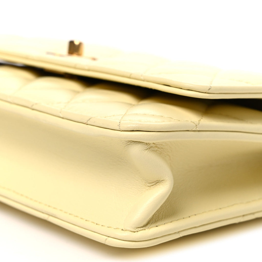 Lambskin Quilted CC Camellia Crush Wallet on Chain WOC Light Yellow