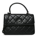 Lambskin Quilted Small Trendy CC Dual Handle Flap Bag So Black