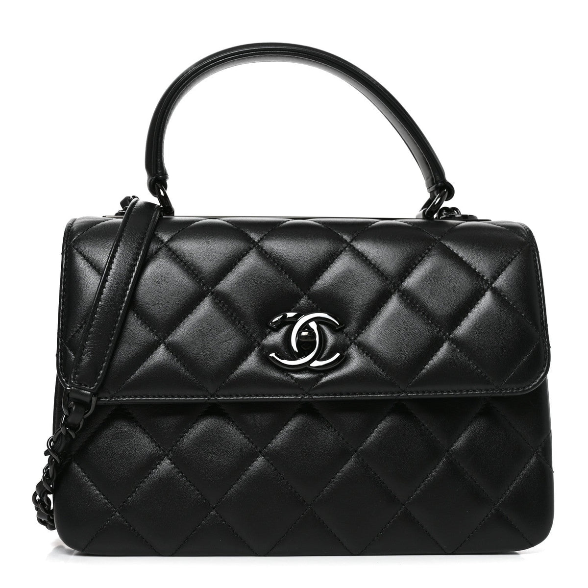 Lambskin Quilted Small Trendy CC Dual Handle Flap Bag So Black