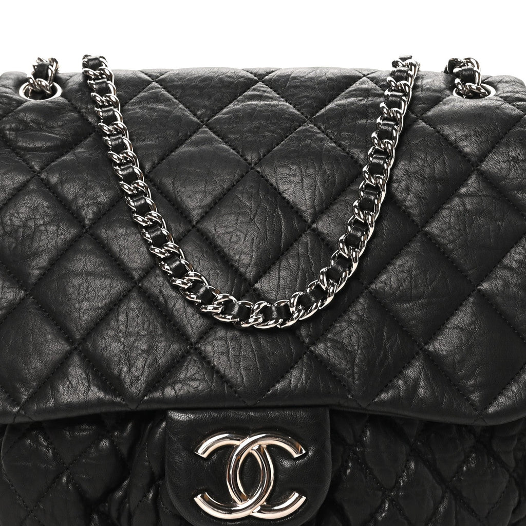 Washed Lambskin Quilted Large Chain Around Messenger Black