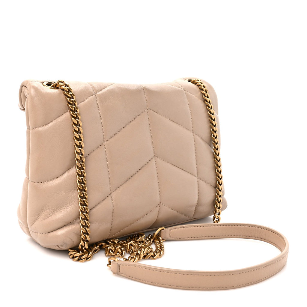 Lambskin Quilted Toy Loulou Puffer Monogram Chain Satchel Nude Powder
