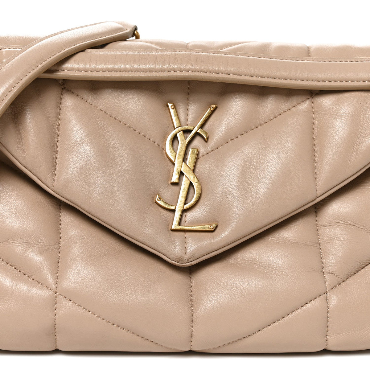 Lambskin Quilted Small Loulou Puffer Monogram Chain Satchel Dark Beige