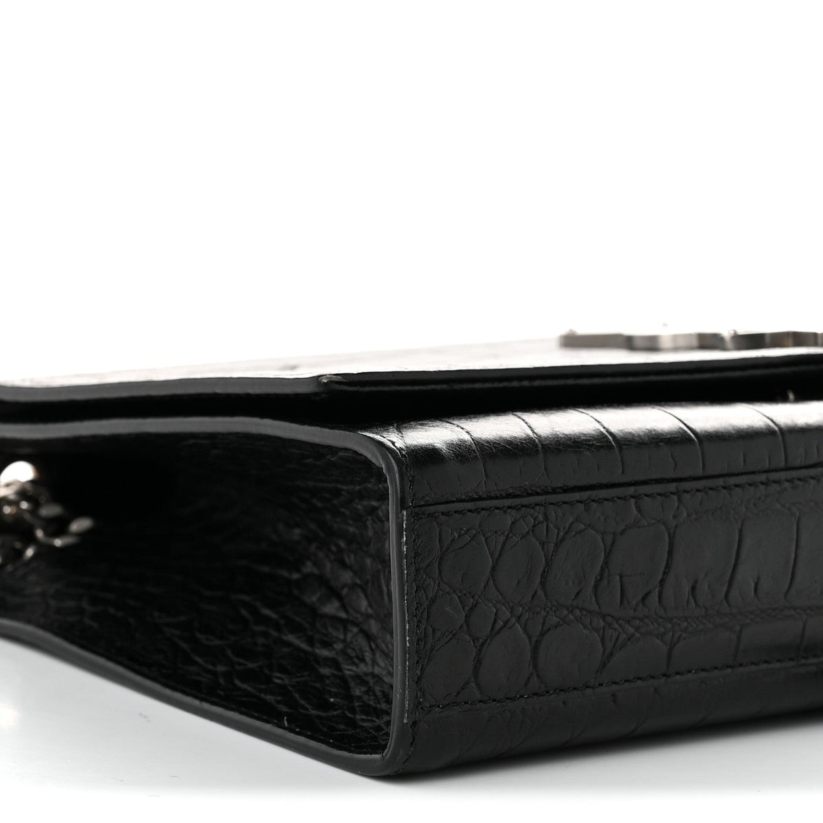 Calfskin Crocodile Embossed Medium Classic Monogram Kate Tassel Satchel Black