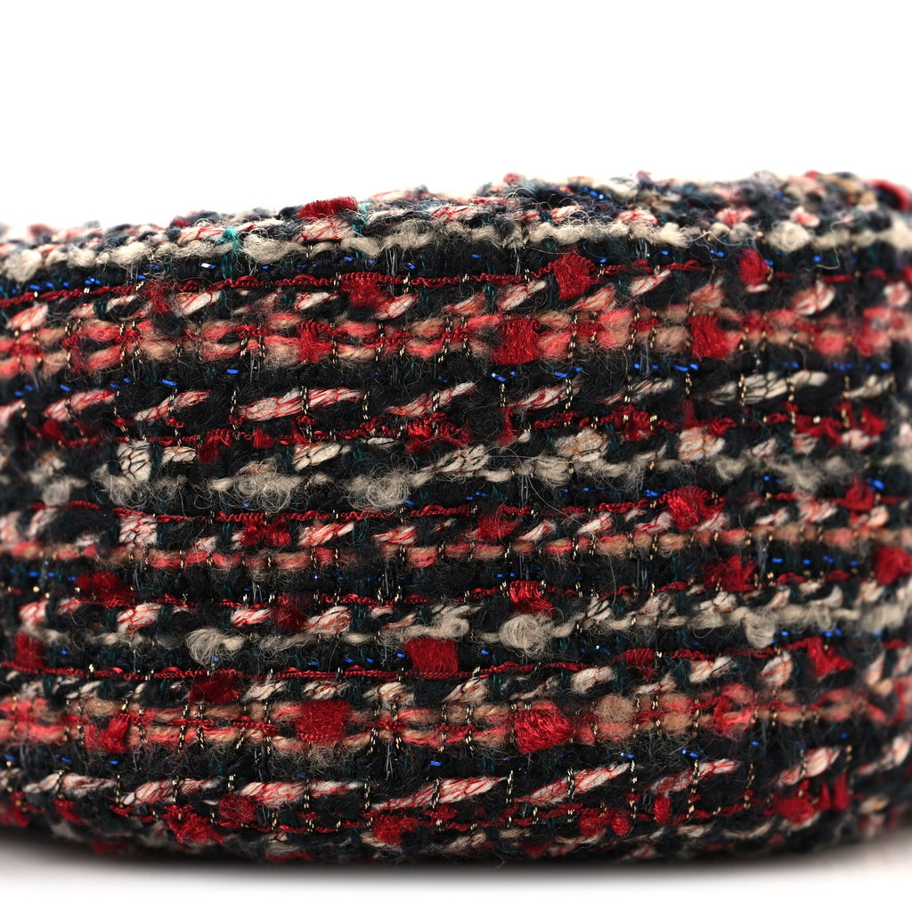 Tweed Quilted Round Clutch With Chain Red