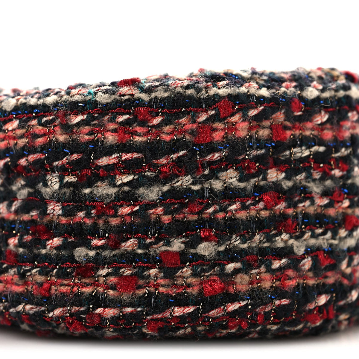 Tweed Quilted Round Clutch With Chain Red
