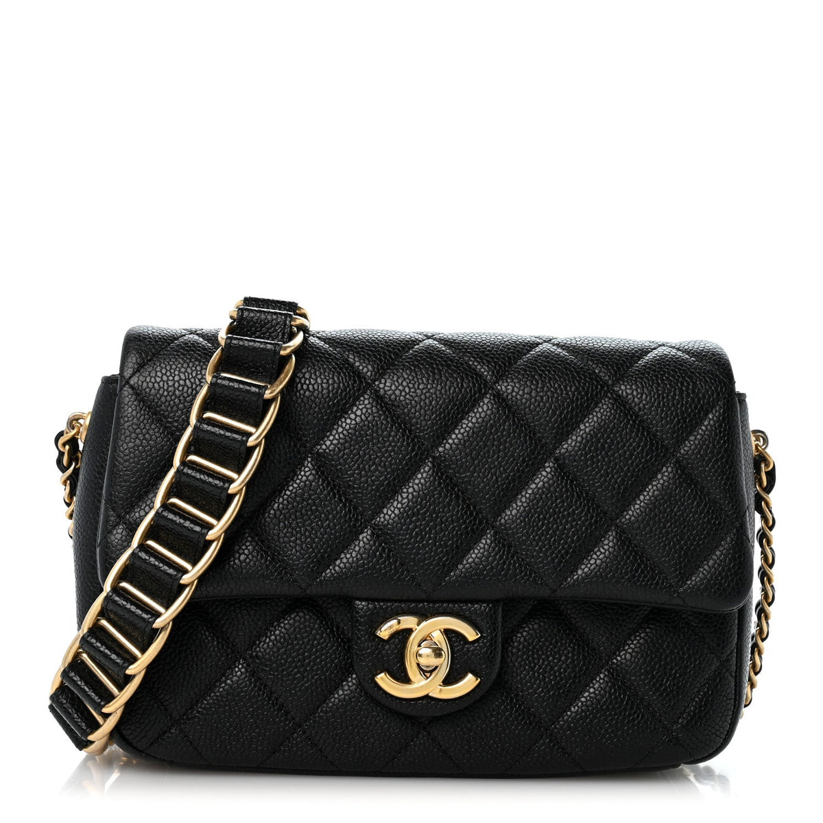 Caviar Quilted Chain Soul Flap Black