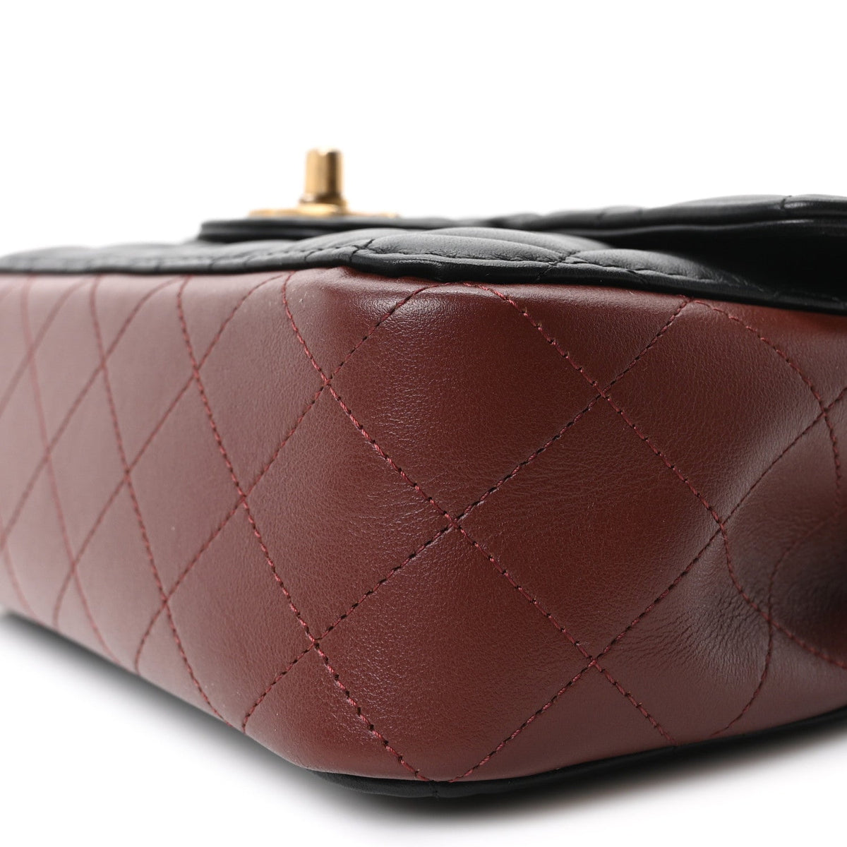 Calfskin Quilted Small Strap Into Flap Bag Black Burgundy