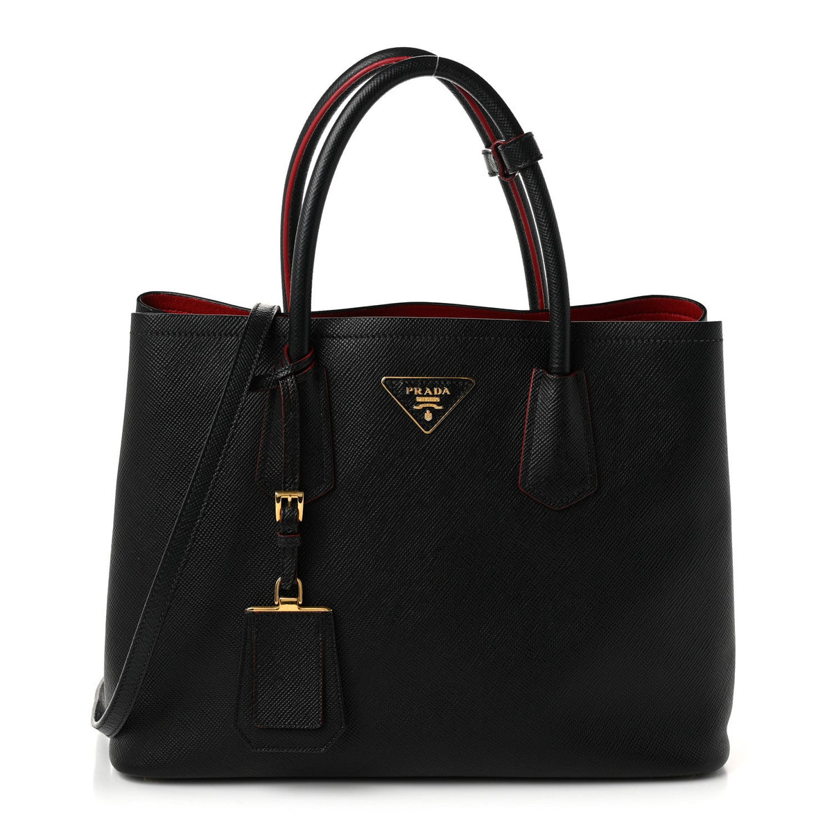 Saffiano Cuir Small Double Bag Black Fuoco