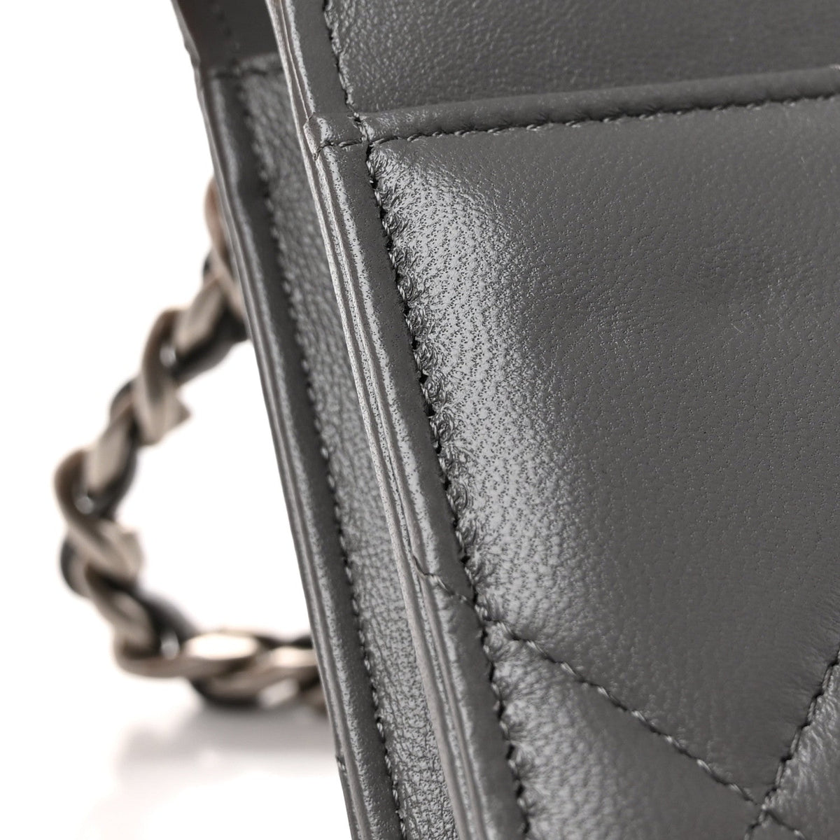 Lambskin Quilted Chanel 19 Wallet On Chain WOC Grey