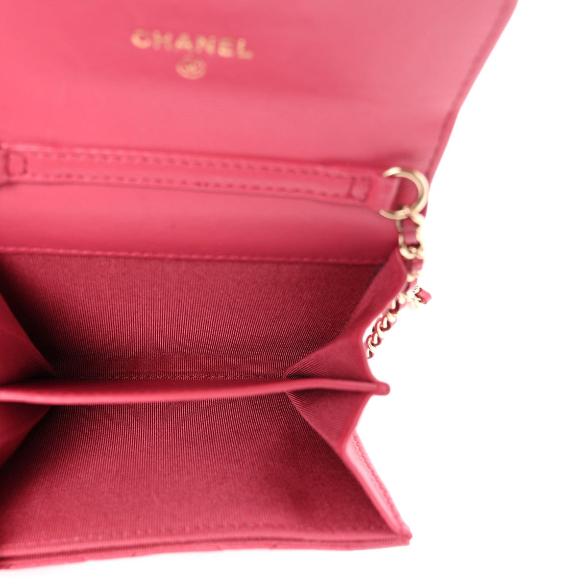 Lambskin Quilted Flap Card Holder On Chain Pink