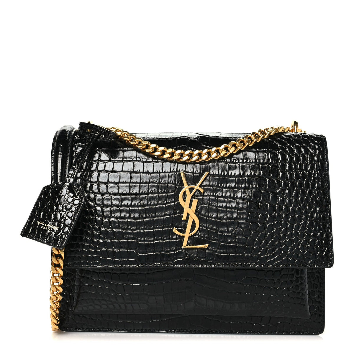 Calfskin Crocodile Embossed Medium Monogram Sunset Black