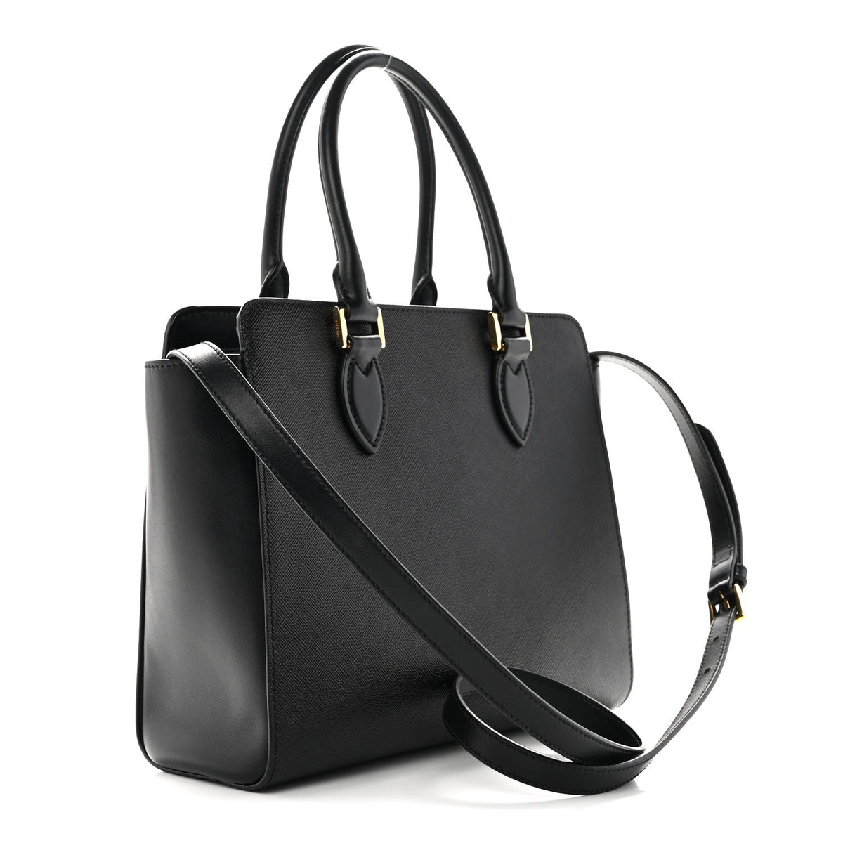 Saffiano Soft Calfskin Small Zippered Tote Black