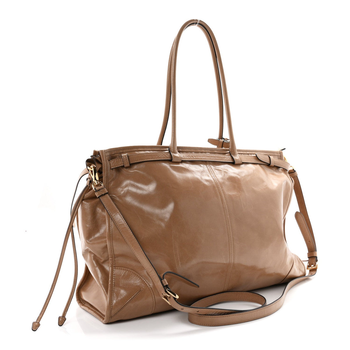 Glossy Calfskin Triangle Extra Large Bonnie Shoulder Bag Cameo
