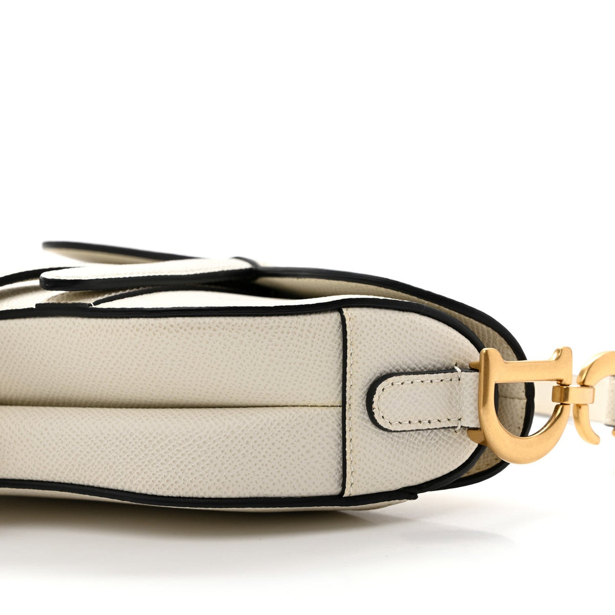 Grained Calfskin Mini Saddle Bag With Strap White