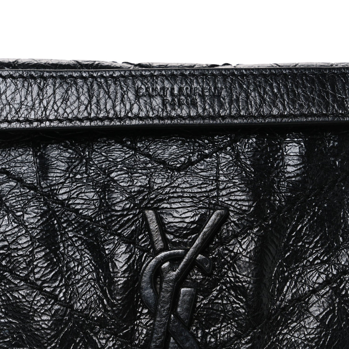 Crinkled Calfskin Matelasse Monogram Baby Niki Chain Satchel Black