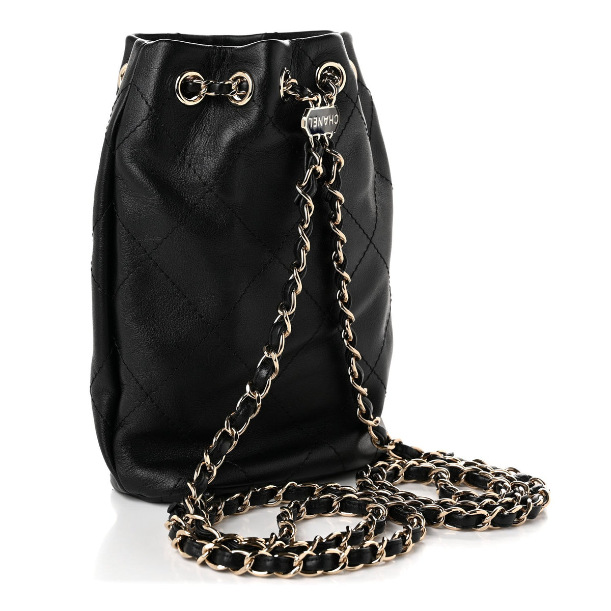 Calfskin Quilted Drawstring Backpack Black