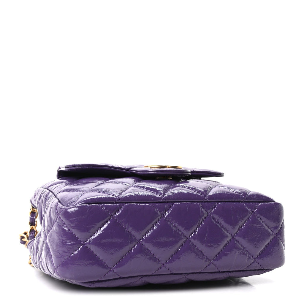 Shiny Crumpled Calfskin Quilted Small Wavy CC Hobo Purple