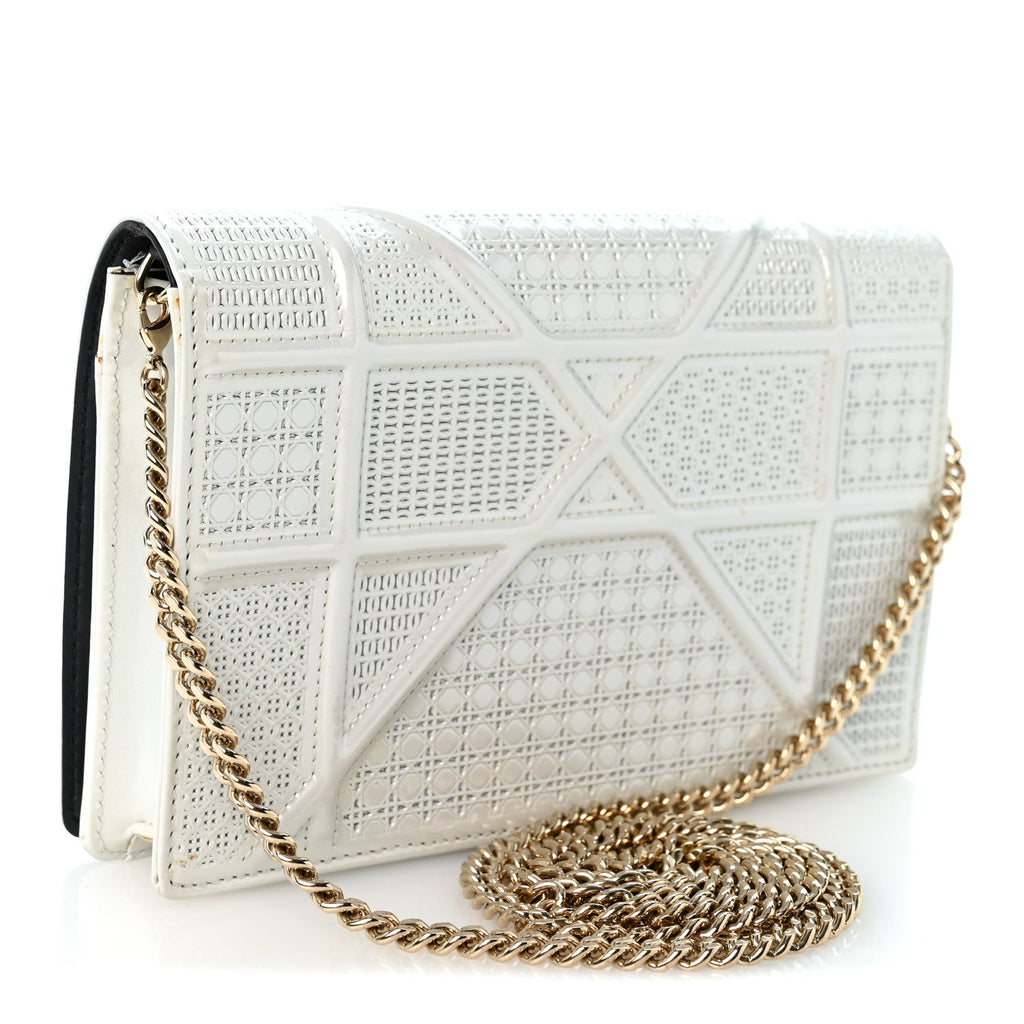 Patent Micro-Cannage Diorama Wallet on Chain Pouch White