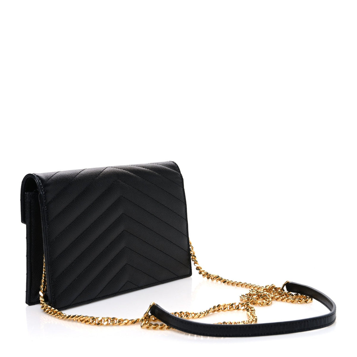 Grain De Poudre Matelasse Chevron Monogram Envelope Chain Wallet Black