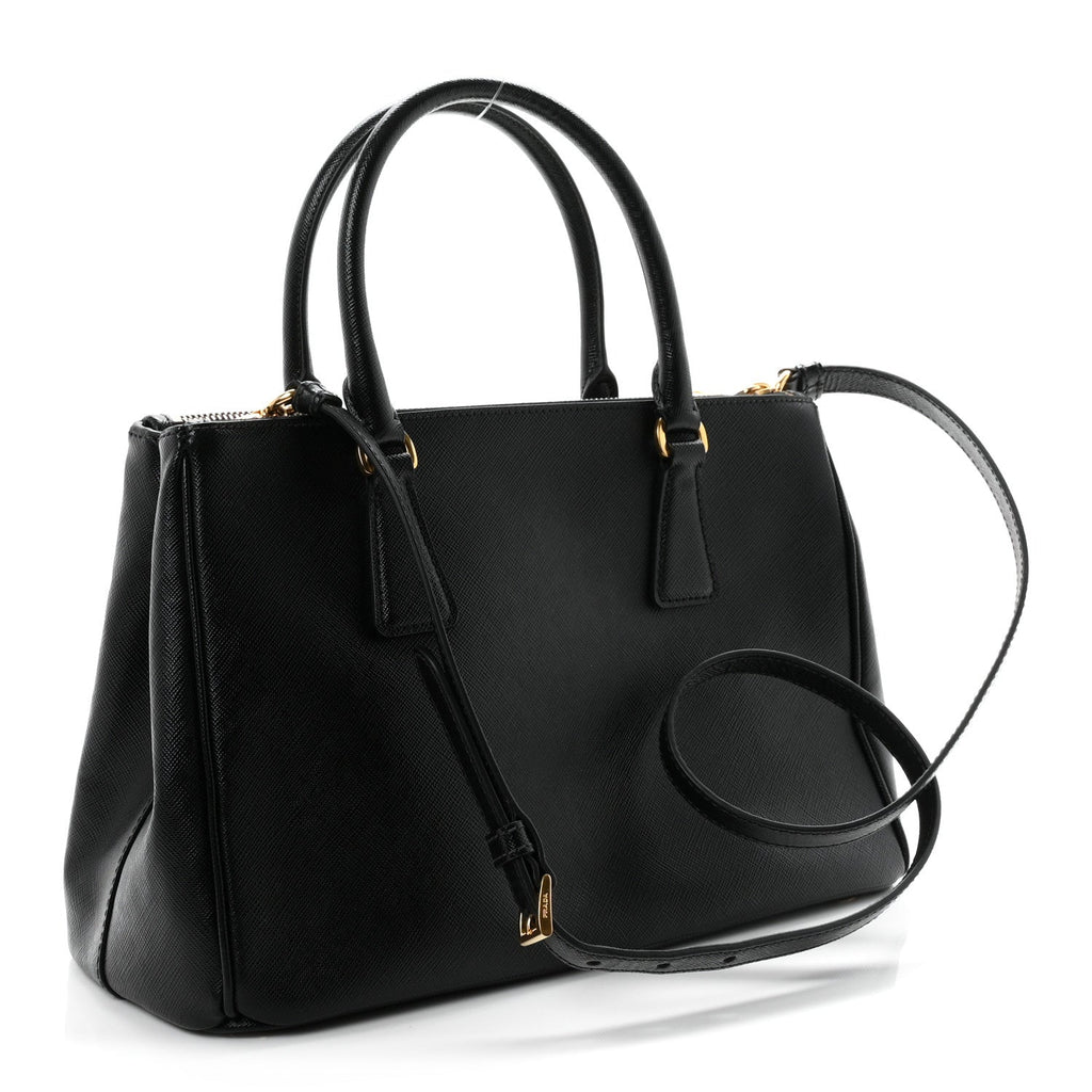 Saffiano Small Galleria Double Zip Tote Black