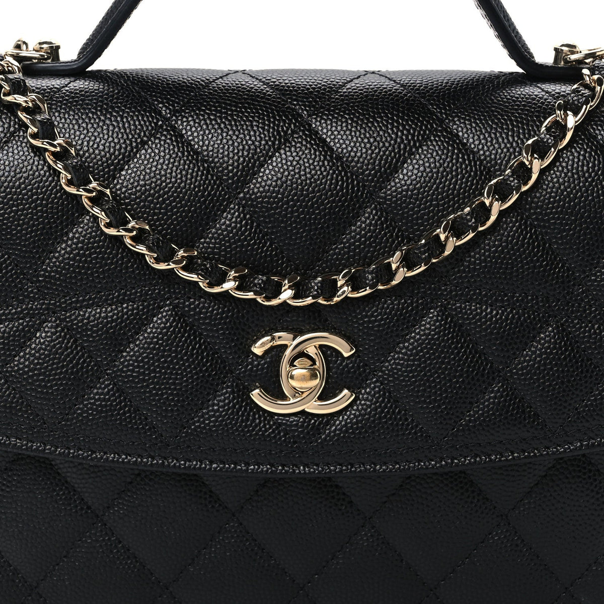 Caviar Quilted Trendy Handle Clutch With Chain Black