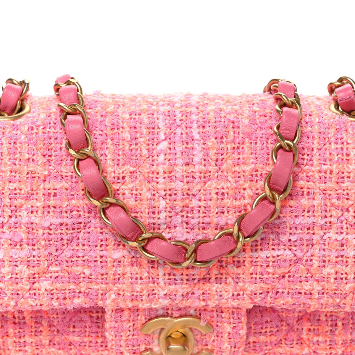 Tweed Quilted Mini Rectangular Flap Pink Orange White