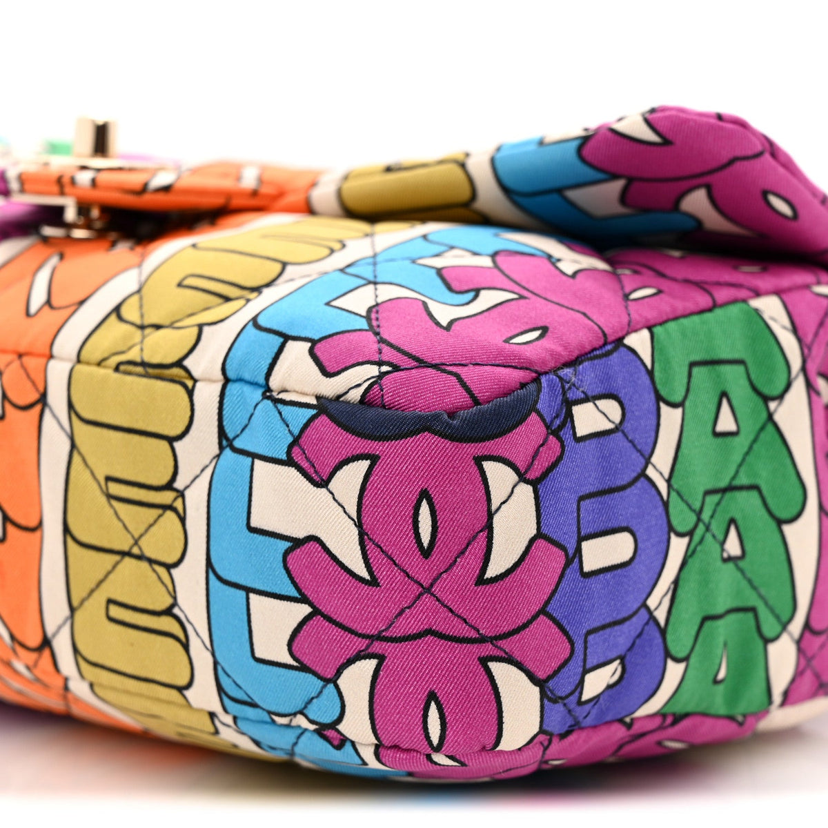 Printed Fabric Quilted Logo Single Flap Bag Multicolor