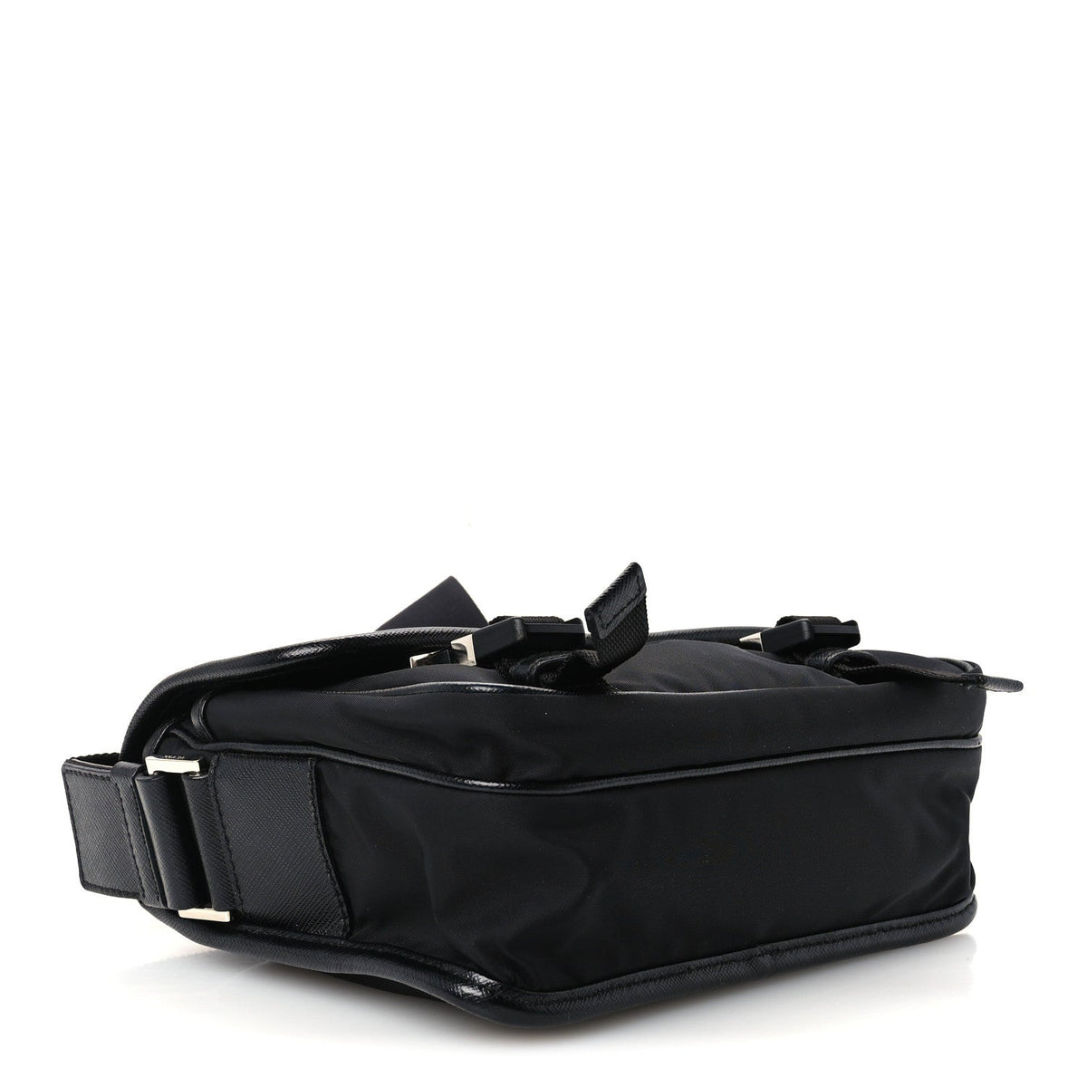 Re-Nylon Saffiano Pocket Double Snap Buckle Shoulder Bag Black