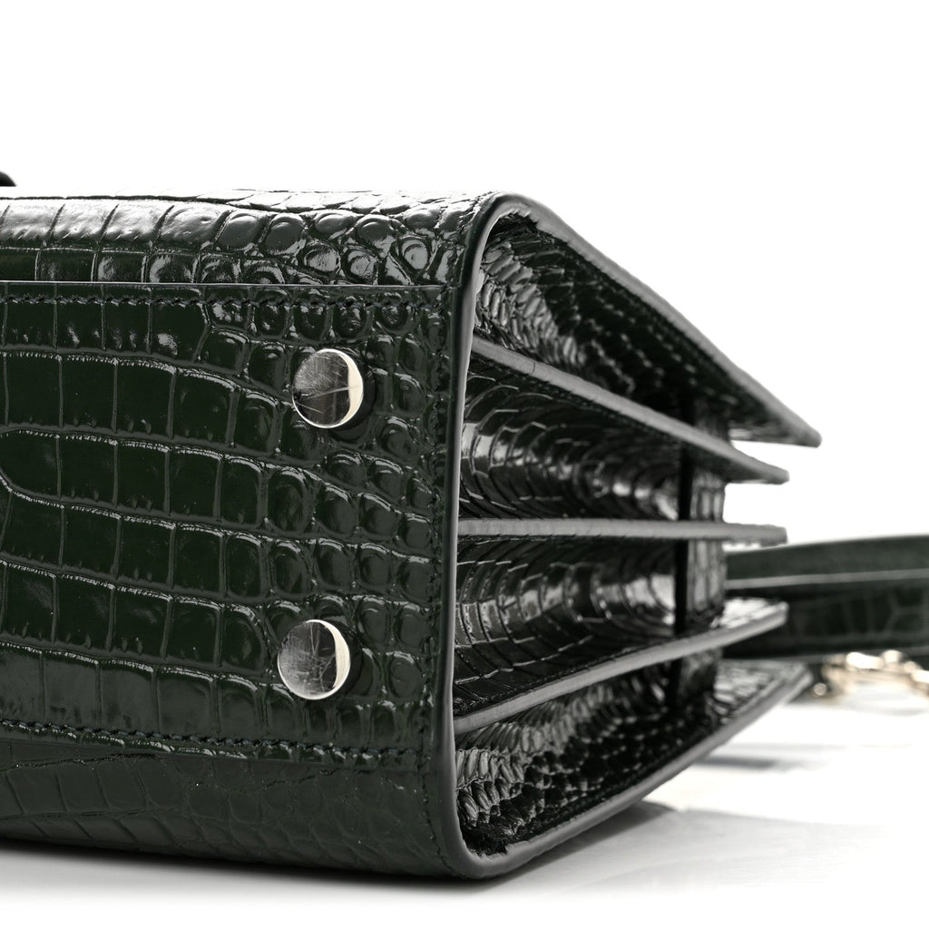 Calfskin Crocodile Embossed Nano Sac De Jour Dark Green