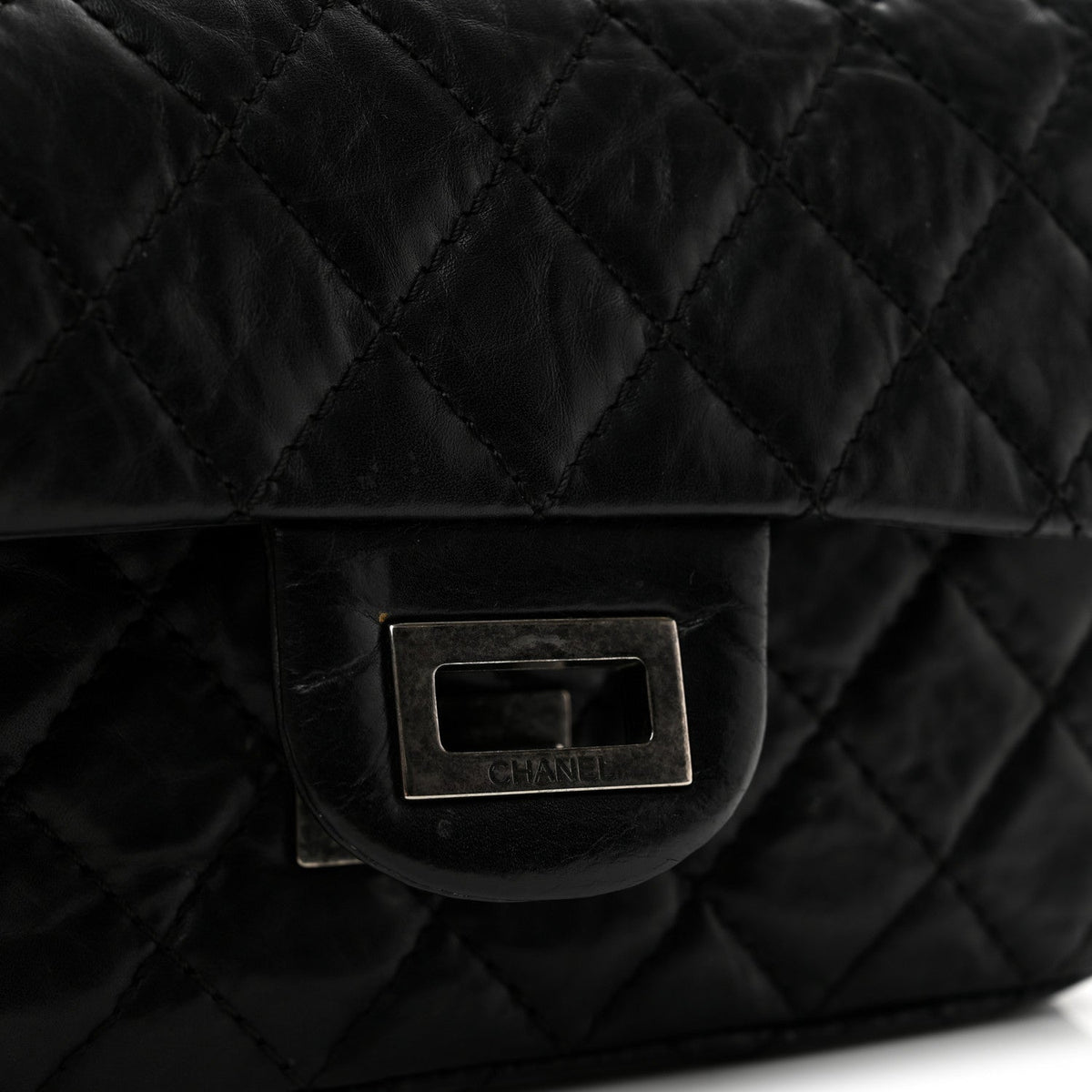 Aged Calfskin Quilted 2.55 Reissue Mini Flap Black