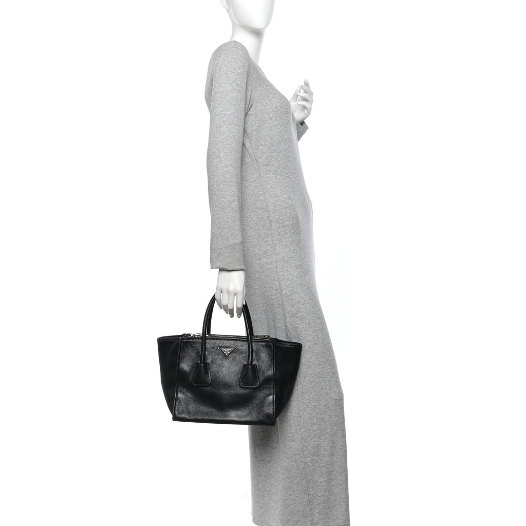 Glace Calf Twin Pocket Tote Black