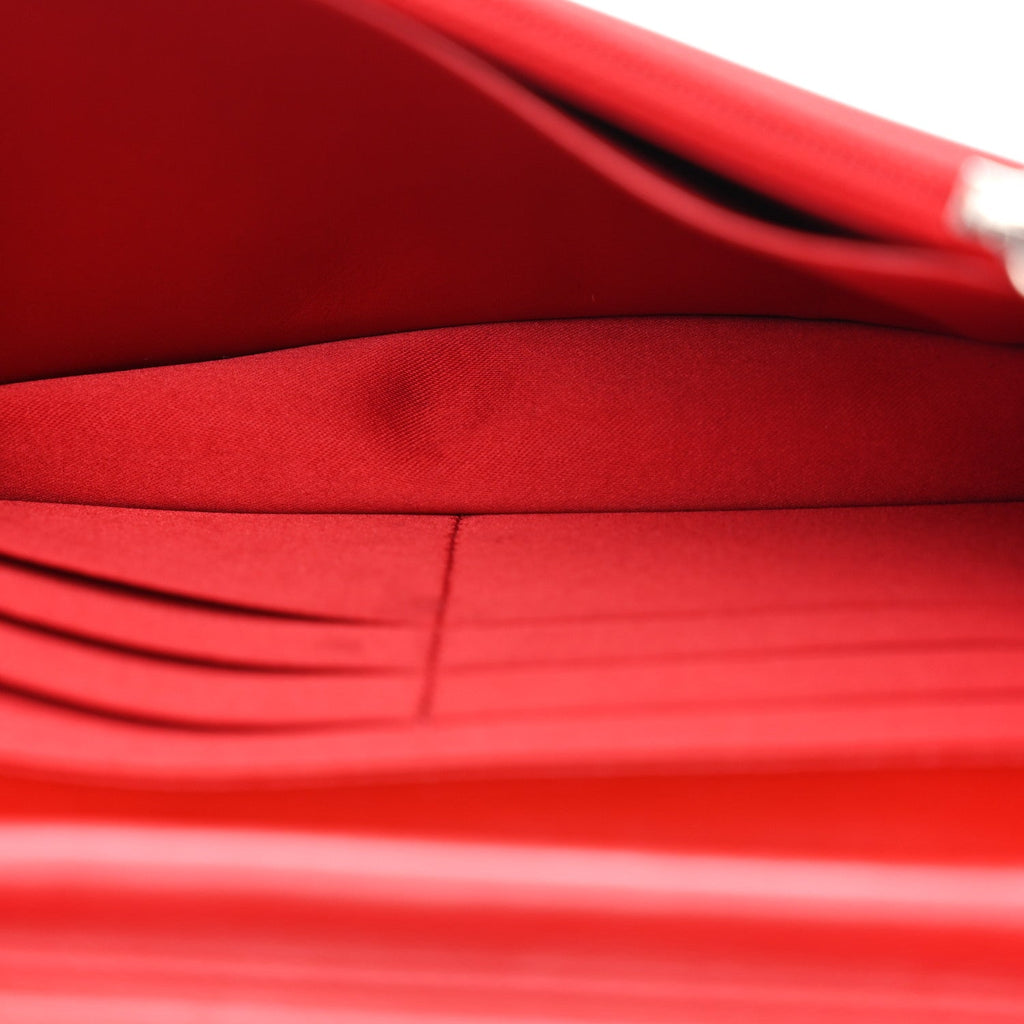 Patent Camellia Embossed Wallet On Chain WOC Dark Red