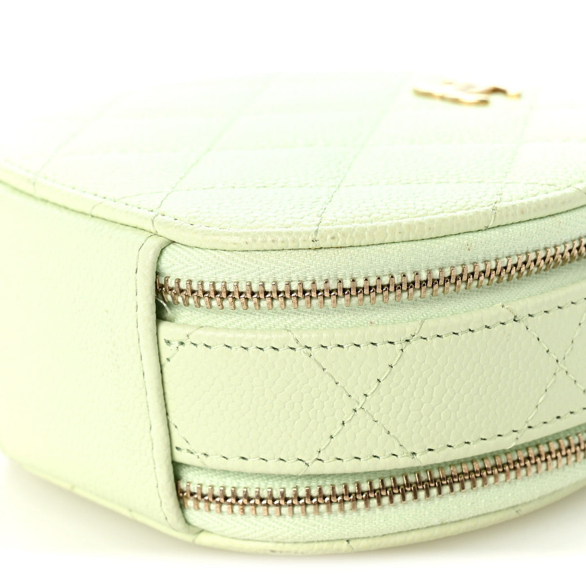 Caviar Quilted Round Handle With Care Vanity With Chain Light Green