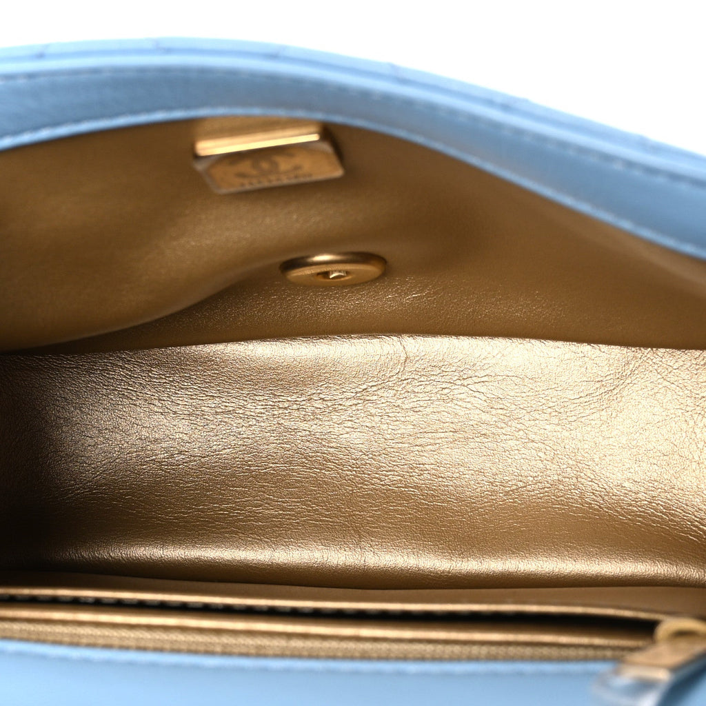 Lambskin Quilted Mini Pearl Crush Flap Light Blue