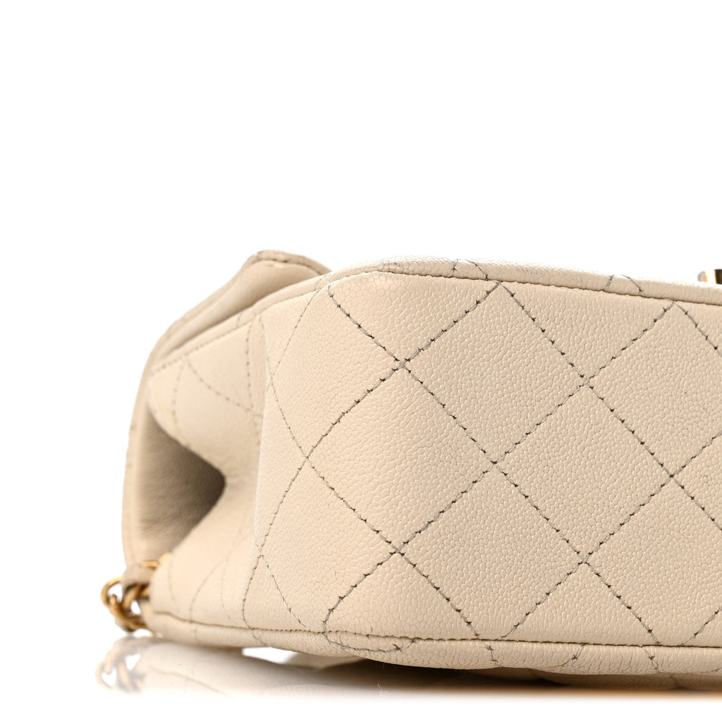 Caviar Quilted Mini Top Handle Rectangular Flap Beige